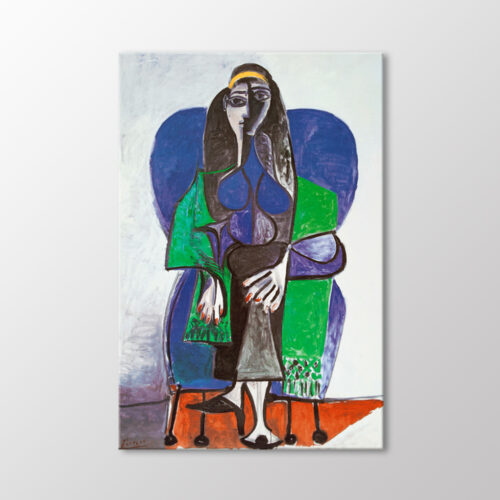 Sitting Woman With Gree Scarf Tablo
