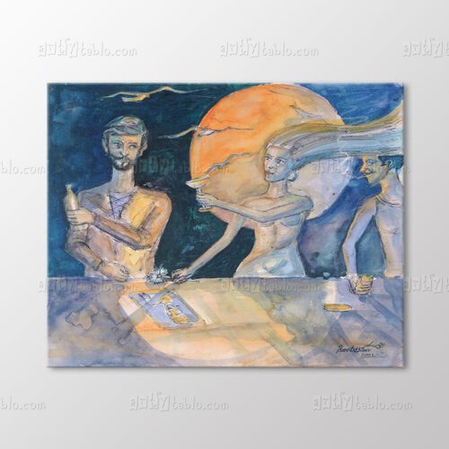 Suluboya Gün Batımında Bar Soyut Tablo kanvas tablo