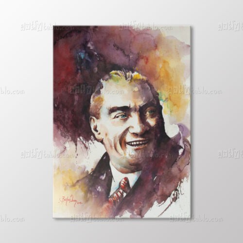 Sulu Boya Atatürk Gülerken Tablo kanvas tablo