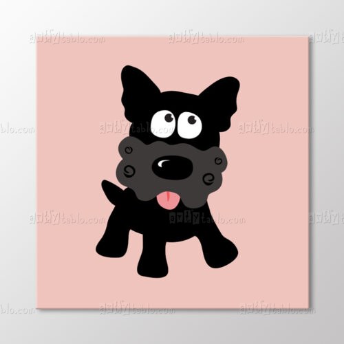 Açık Pembe Zeminde Kıvırcık Burunlu Köpek Tablo kanvas tablo
