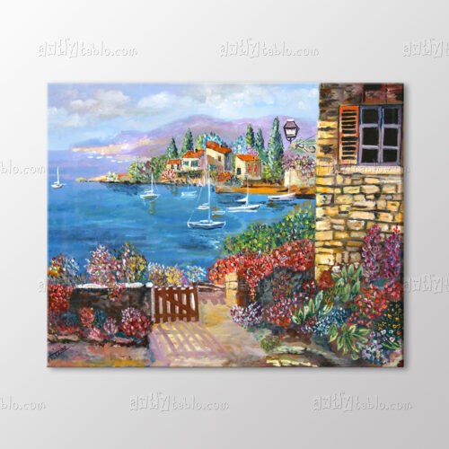 Akdeniz Koyunda Yelkenliler Manzarası Tablo kanvas tablo