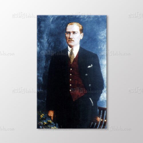 Atatürk Kırmızı Yelekli Renkli Portre Tablo kanvas tablo