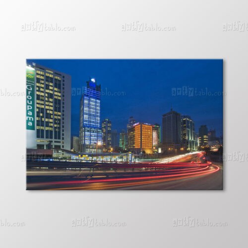 Kırmızı Işık İzli Cadde Şehir Tablo kanvas tablo