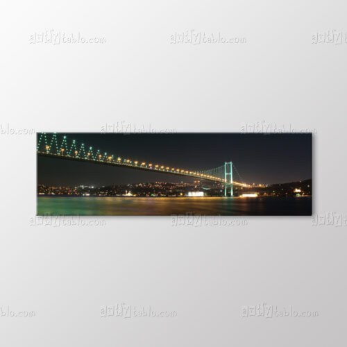 Turkuaz Zikzak Işıklı Panoramik Boğaz Köprüsü Tablo kanvas tablo
