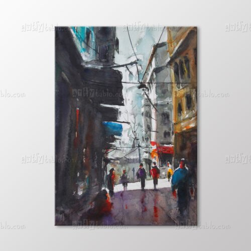 Suluboya Sokak Karanlıkta Yürüyenlerle Tablo kanvas tablo