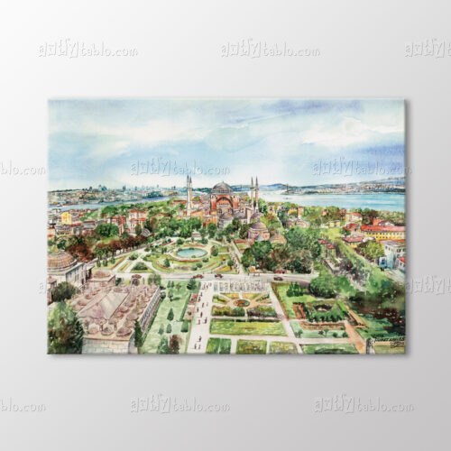 Suluboya Bahçeli Boğaz Manzaralı Ayasofya Tablo kanvas tablo