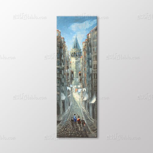 Mavi Gökyüzünde Sokaktan Galata Kulesi Tablo kanvas tablo