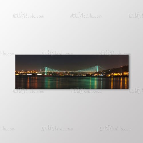 Yeşil Zikzak Işıklı Panoramik Boğaz Köprüsü Tablo kanvas tablo