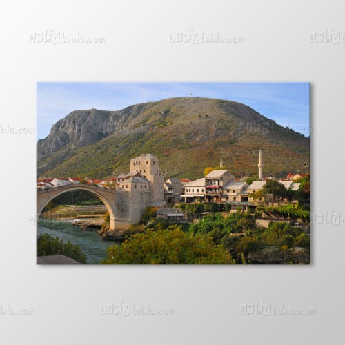 Haçlı Dağ Manzaralı Mostar Köprüsü Tablo