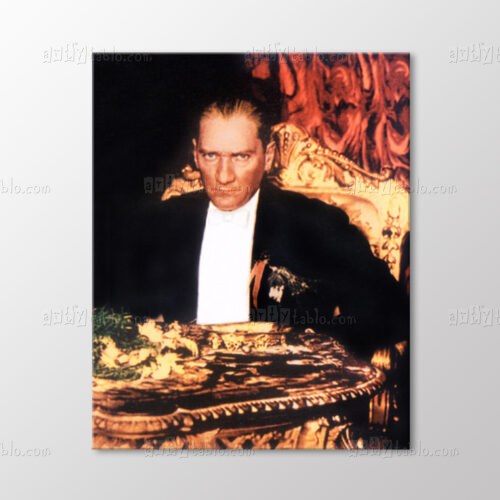 Atatürk Süslü Sandalyede Papyonlu Tablo kanvas tablo