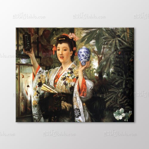 Young Lady Holding Japanese Objects Tablo kanvas tablo