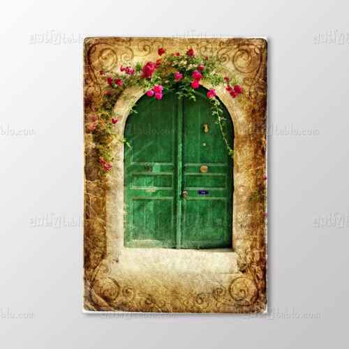 Çiçekli Kapı Vintage Tablo kanvas tablo