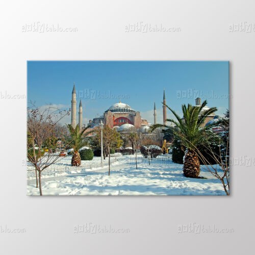 Karlı Palmiyeli Kış Manzarasında Ayasofya Tablo