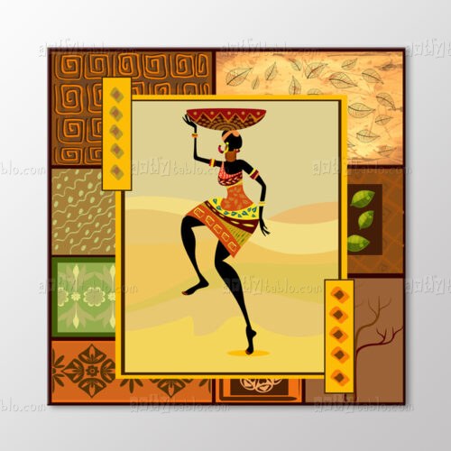 Turuncu Desenli Dans Eden Afrikalı Kadın Tablo kanvas tablo
