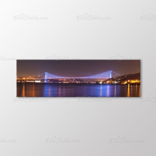 Mor Zikzak Işıklı Panoramik Boğaz Köprüsü Tablo kanvas tablo