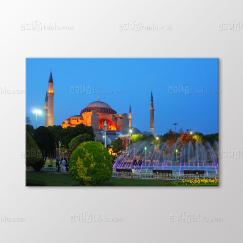 Renkli Fıskiyeli Gece Ayasofya Tablo