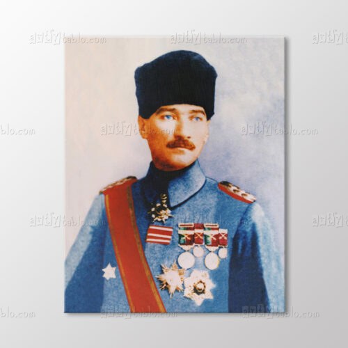 Atatürk Mavi Üniforma Madalyalı Portre Tablo kanvas tablo